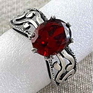 Silpada 925 Sterling Silver “Villa” Red Cubic Zirconia Ring